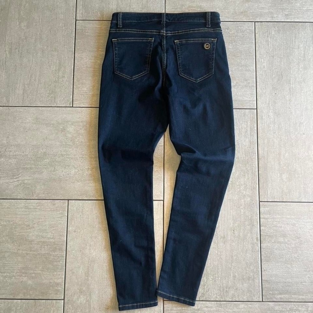 Michael Kors Izzy Skinny Jeans Womens 8 Dark Indigo Blue Stretch Denim MK Logo - Picture 4 of 6